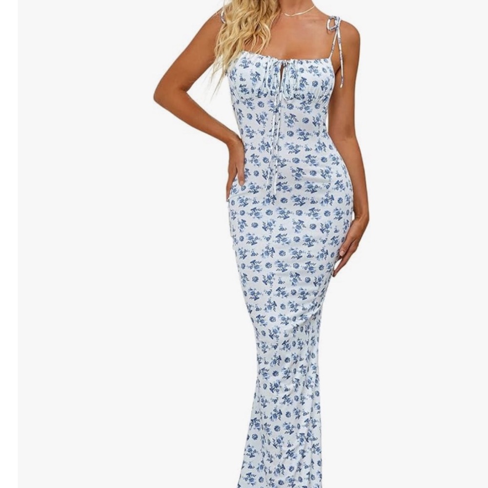 Amazon Blue and White Floral Maxi Dress